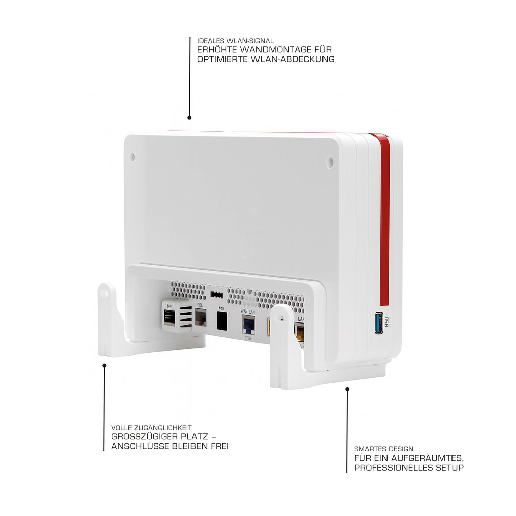 Wall Mount for AVM FritzBox 5690 Pro – Stable Router Holder Made of ABS Plastic, Wall Mounting, Cable-Friendly, UV-Resistant, Incl. Screws & Dowels